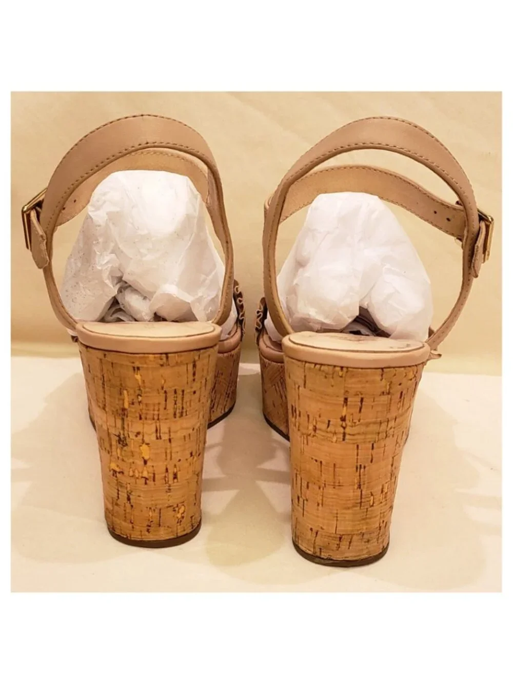 Kate Spade New York Cork Wedge Platform Sandals Size 9M Nude/Beige Leather